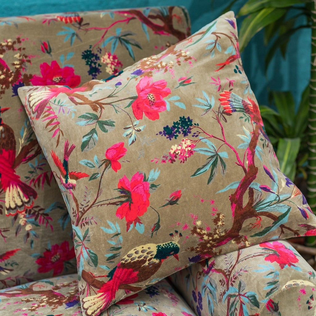 Birds of Paradise Cotton Velvet Cushion - CC312OL - Uneeka