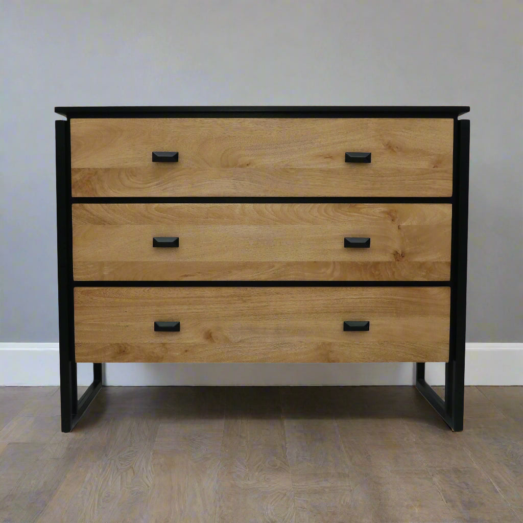 Black Metal Frame Wooden Chest of Drawers - M2161 - Uneeka