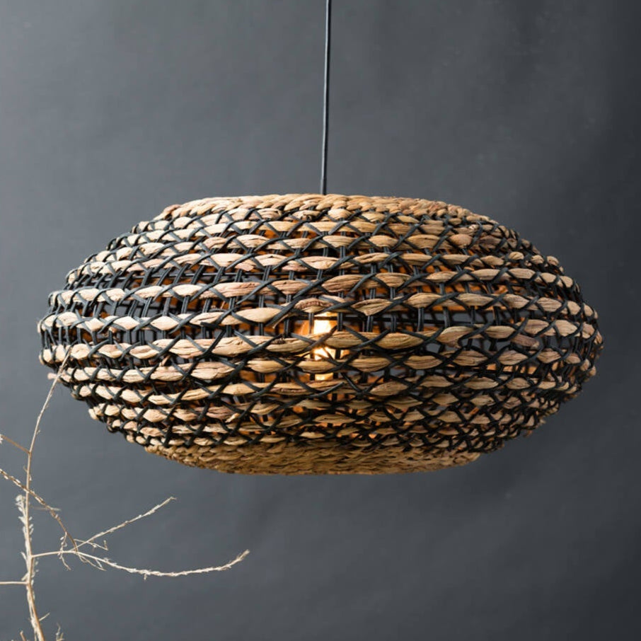 Black & Natural Rattan Hanging Light - 2936512 - Uneeka