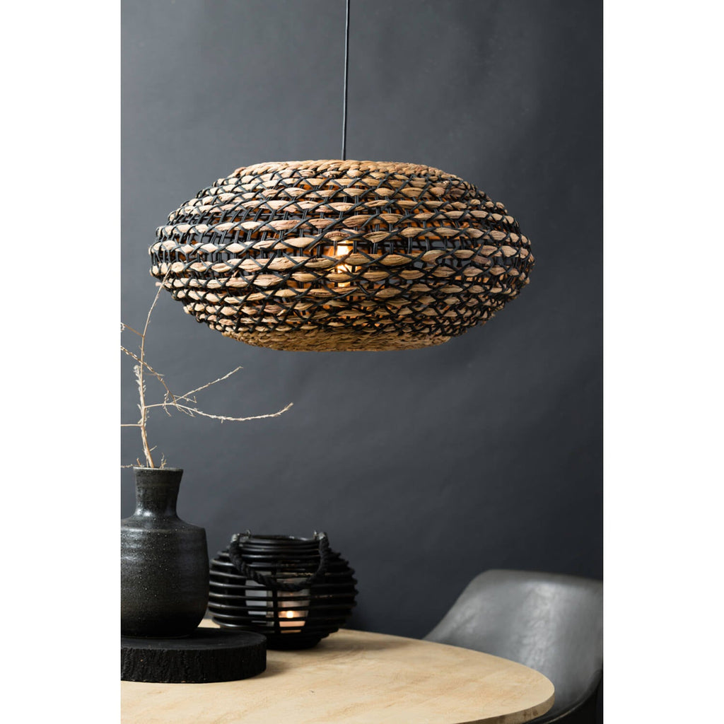 Black & Natural Rattan Hanging Light - 2936512 - Uneeka