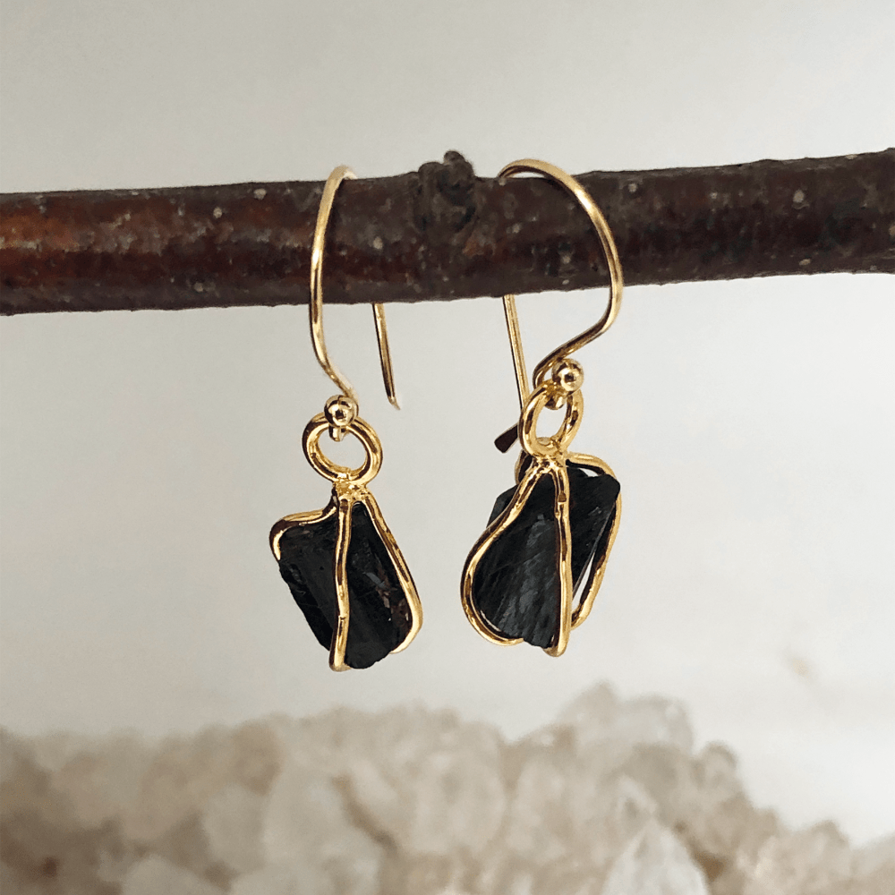 Black Tourmaline Raw in Cage Earrings* - Uneeka