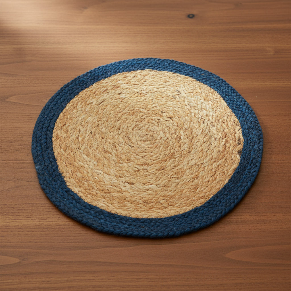 Block Colour Border Jute Circular Placemat - CPMJFB - Uneeka