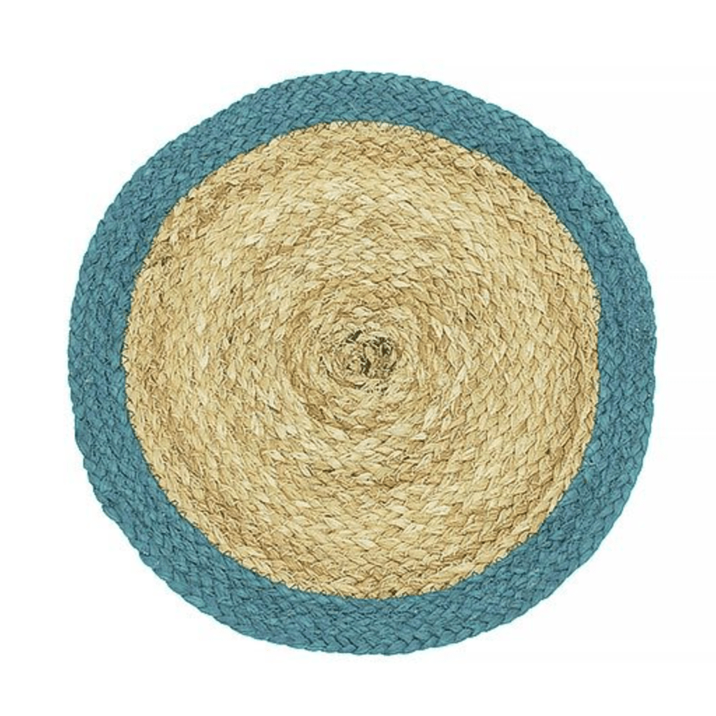 Block Colour Border Jute Circular Placemat - CPMJFA (azure) - Uneeka