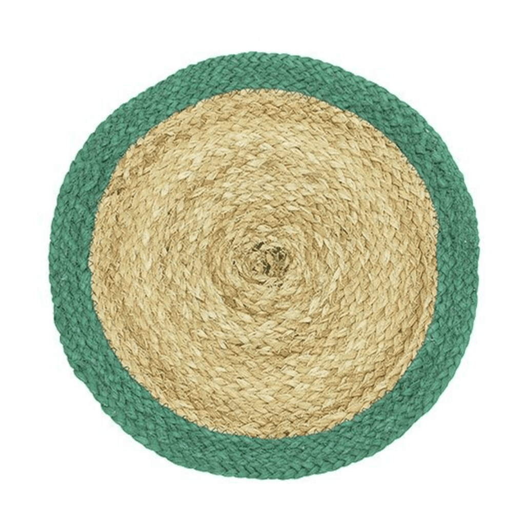 Block Colour Border Jute Circular Placemat - CPMJFGR - Uneeka