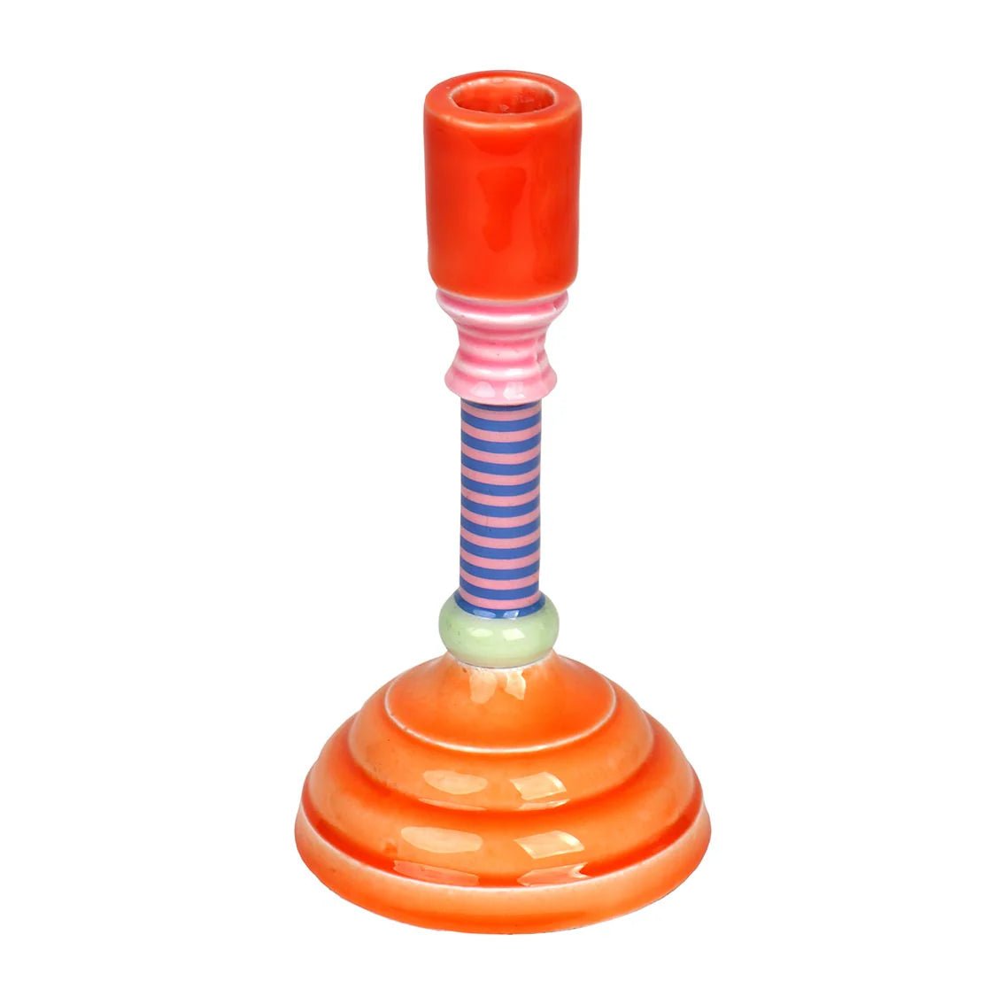 Block Colour Enamel Candle Stick Holder - CSHOP - HOLD - MTL - STR - HSTRIPE - Uneeka