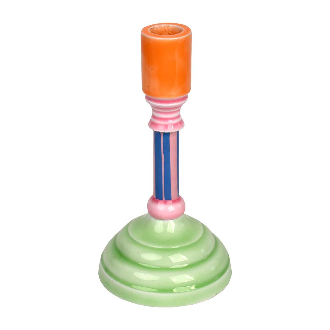 Block Colour Enamel Candle Stick Holder - CSHOP - HOLD - MTL - STR - VSTRIPE - Uneeka