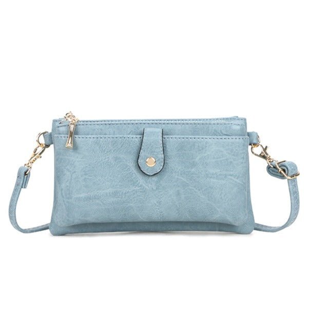 Block Colour Faux Leather Clutch Bag - 23342 - Light Blue - Uneeka