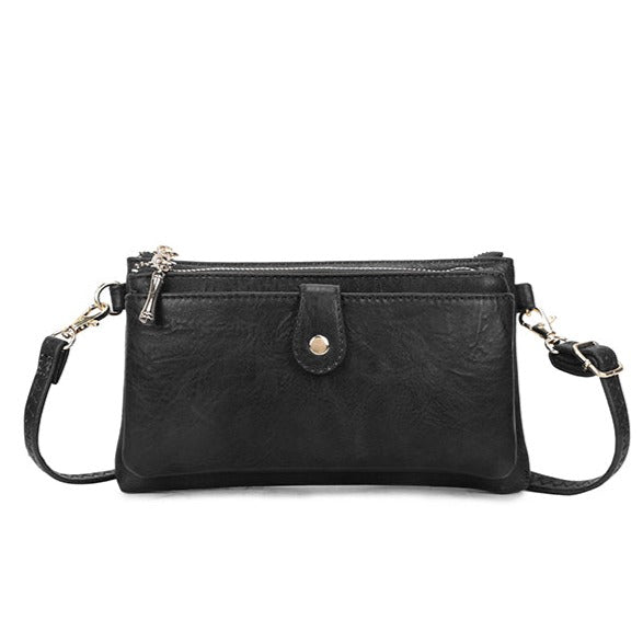 Block Colour Faux Leather Clutch Bag - 23342 - Black - Uneeka