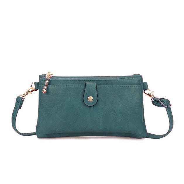 Block Colour Faux Leather Clutch Bag - 23342 - TEAL - Uneeka