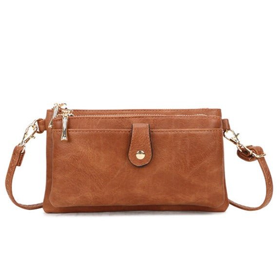Block Colour Faux Leather Clutch Bag - 23342 - Brown - Uneeka