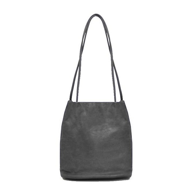 Block Colour Faux Leather Shoulder Handbag - 6773 - CHARCOAL - Uneeka