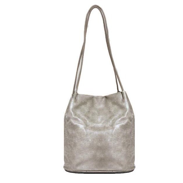 Block Colour Faux Leather Shoulder Handbag - 6773 - SILVER - Uneeka