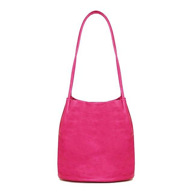 Block Colour Faux Leather Shoulder Handbag - 6773 - PINK - Uneeka