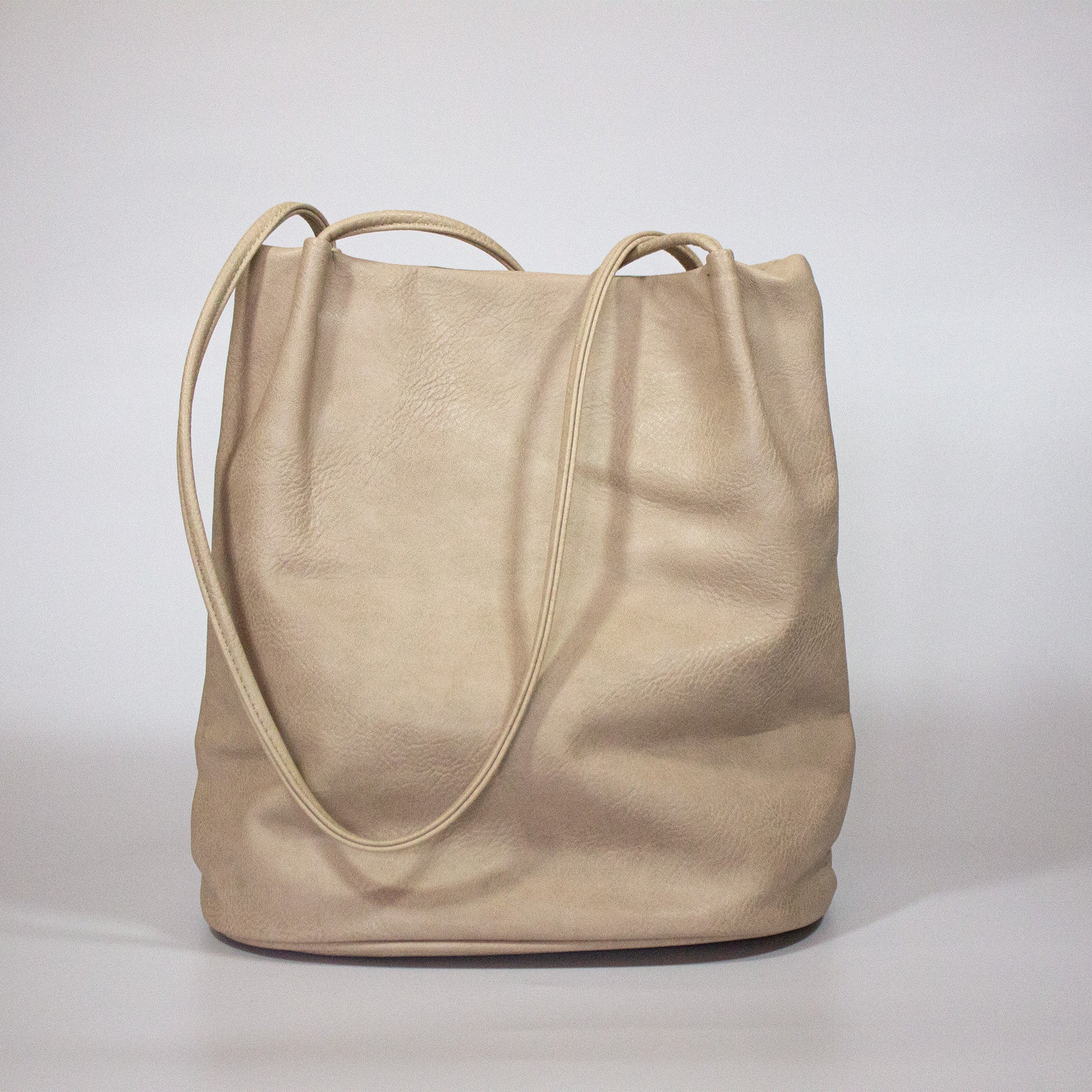 Block Colour Faux Leather Shoulder Handbag - 6773 - BEIGE - Uneeka