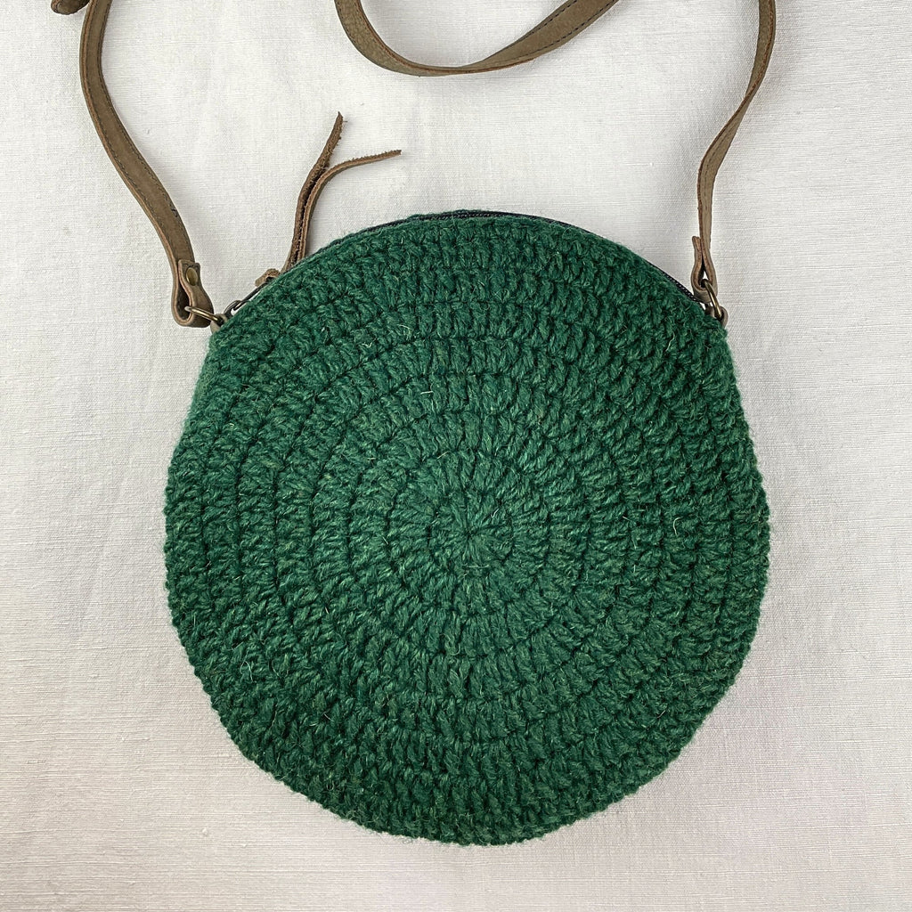 Block Colour Hand Crocheted Wool Round Handbag - 213FRG - Uneeka