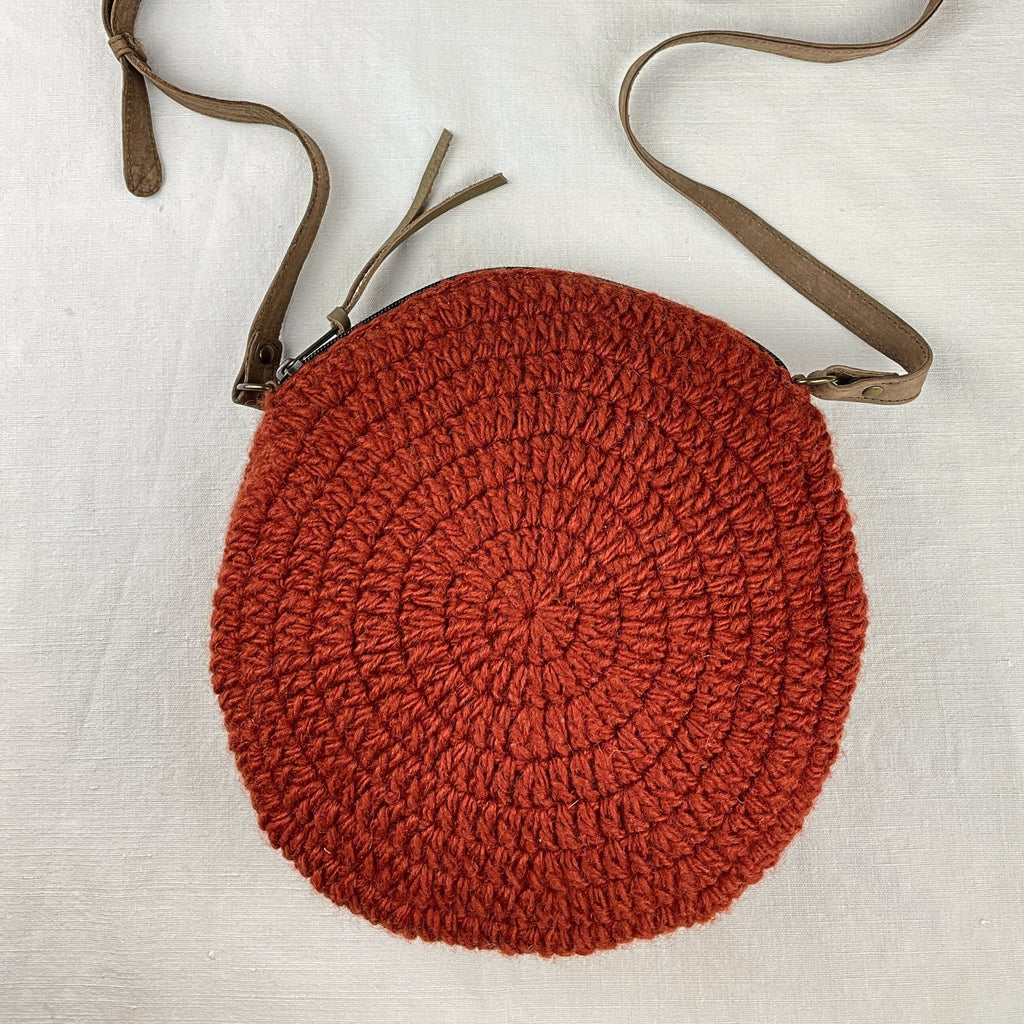 Block Colour Hand Crocheted Wool Round Handbag - 213ROR - Uneeka