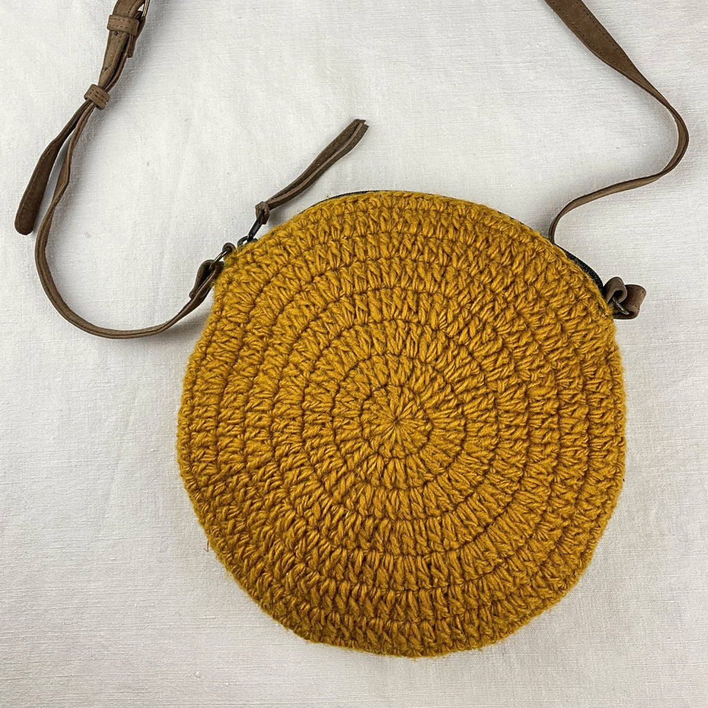 Block Colour Hand Crocheted Wool Round Handbag - 213YEL - Uneeka