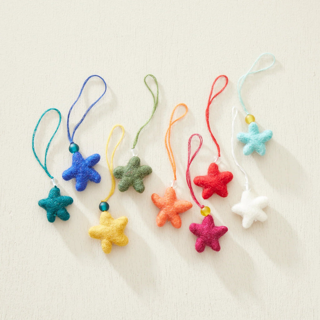 Block Colour Mini Felt Star Hanging Decoration - 243TEA teal - Uneeka