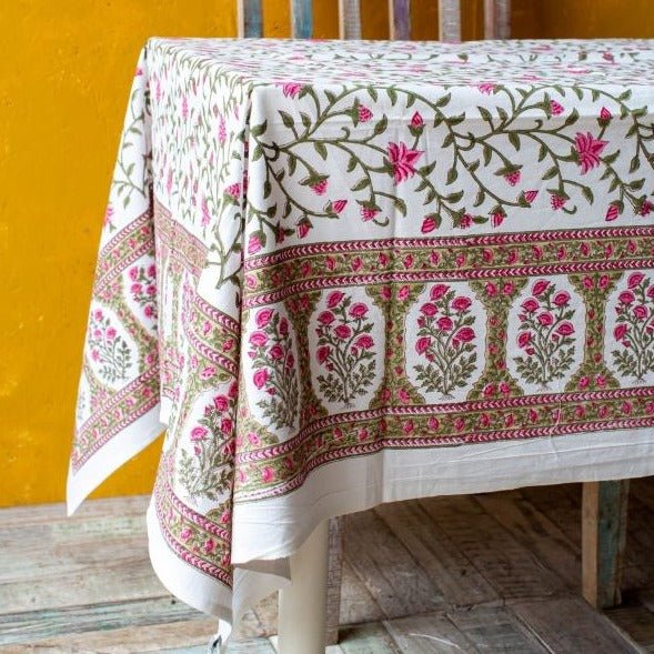 Block Print Floral Tablecloth - Print Block Tablecloth - Uneeka