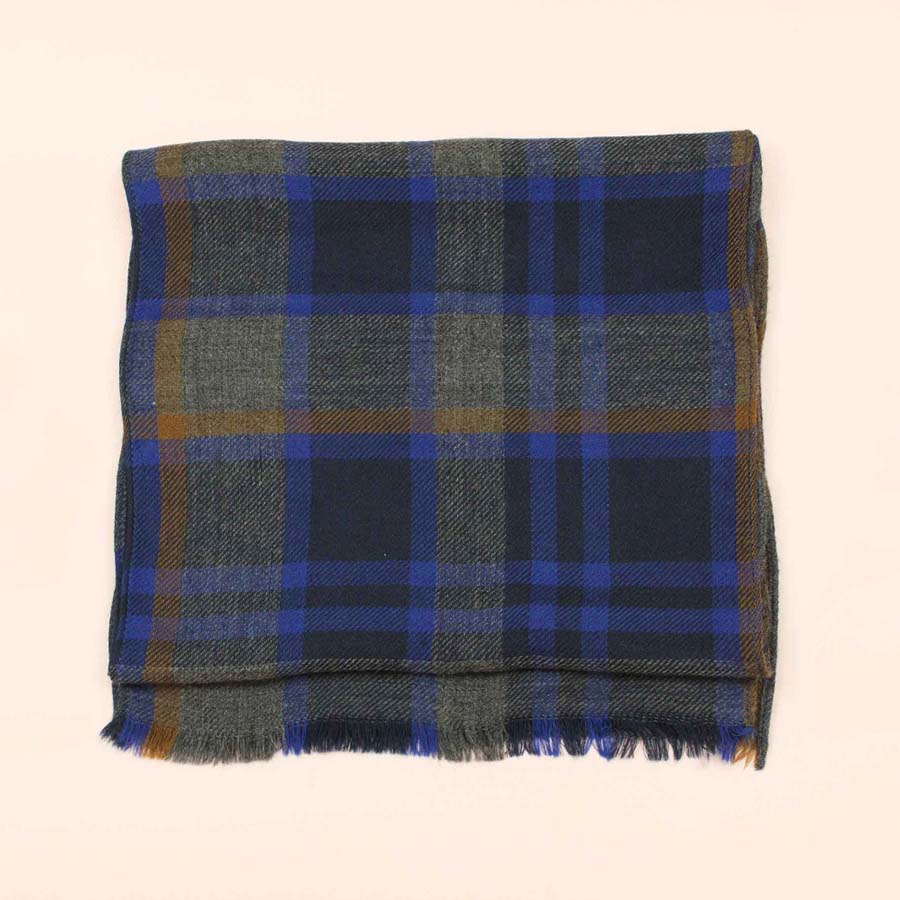 Blue 100% Wool Check Scarf - SCA0011 - Uneeka