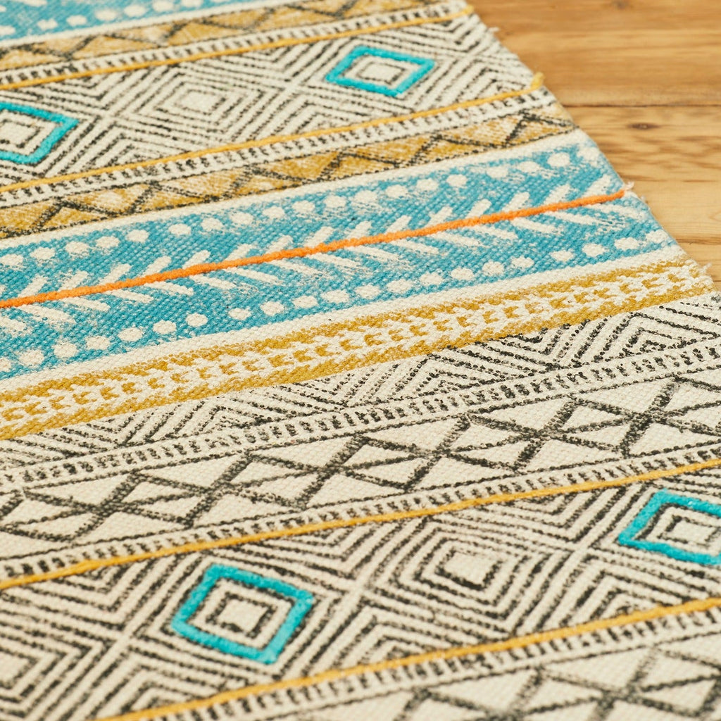 Blue Blockprint Embroidery Rug - R9746 - Uneeka