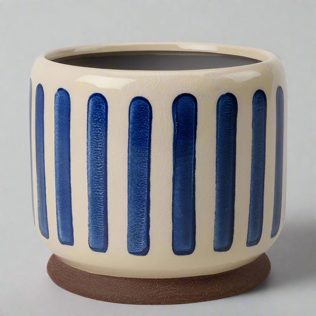 Blue Bold Stripe Plant Pots - GCC/STRIPEBL10 - Uneeka