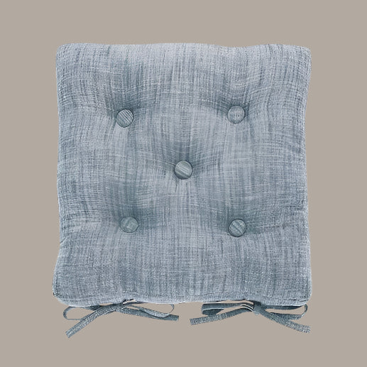 Blue Chambray Seat Pad with Ties - CHMSPB - Uneeka