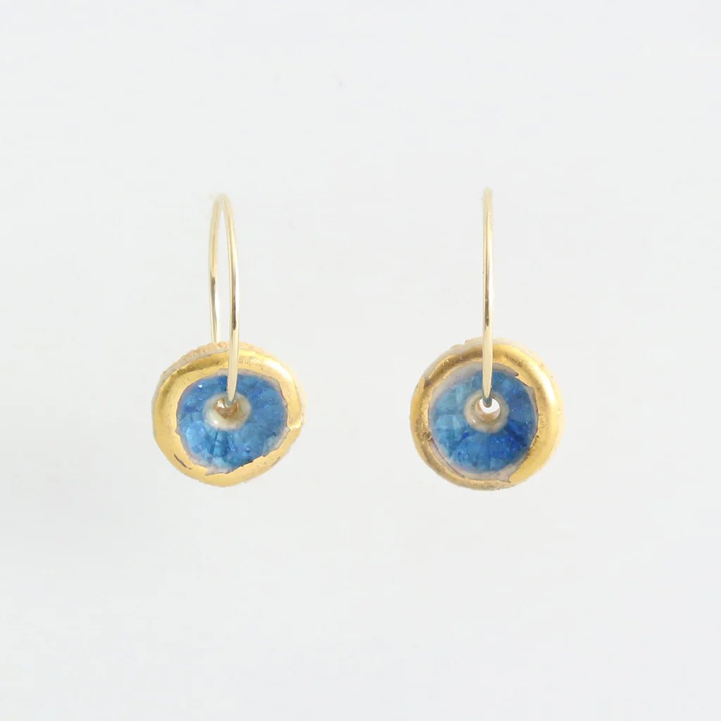 Blue Crackled Glass Hoop Gold Fill Earrings - 20GGP - BLUE - Uneeka