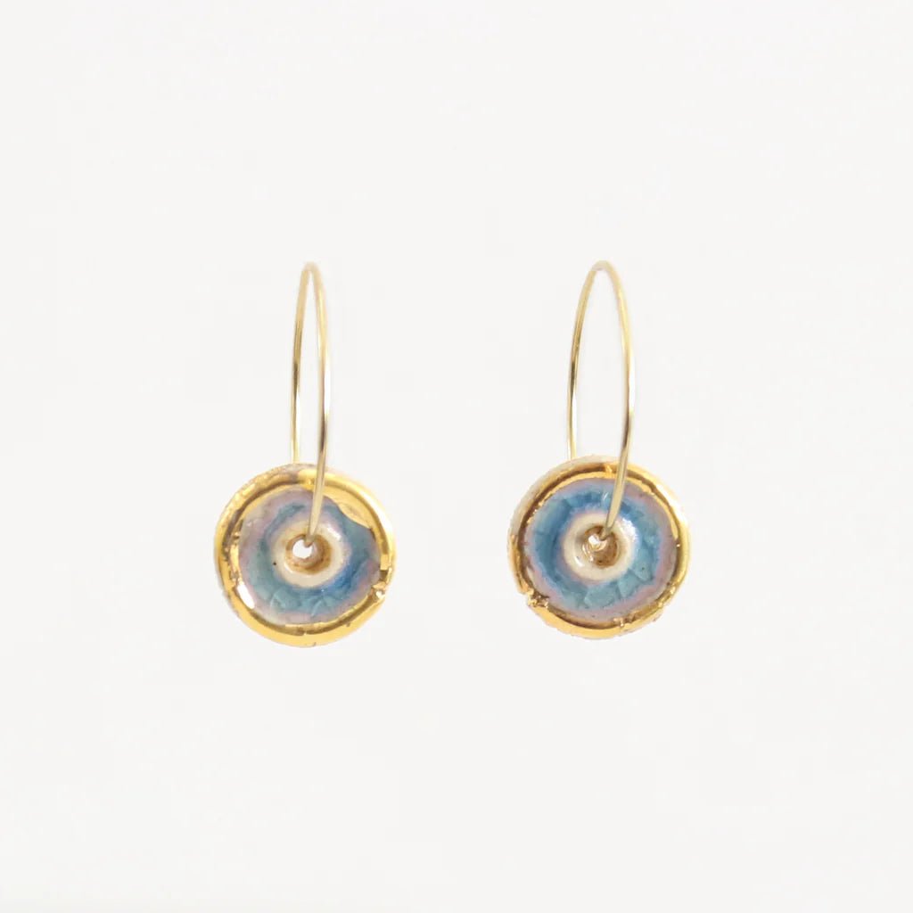 Blue Crackled Glass Hoop Gold Fill Earrings - 21GGP - BLUE - Uneeka