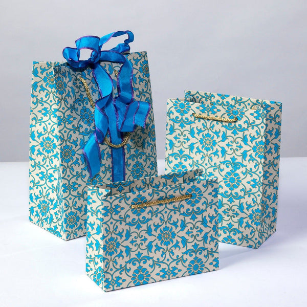 Blue and gold gift bags discount