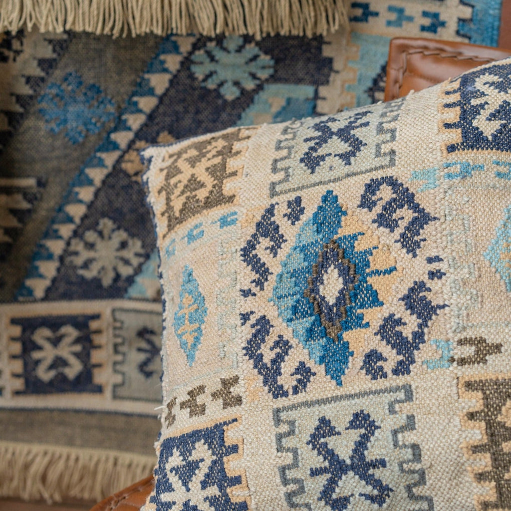 Blue Geometric Handloom Kilim Cushion - CC532 - Uneeka