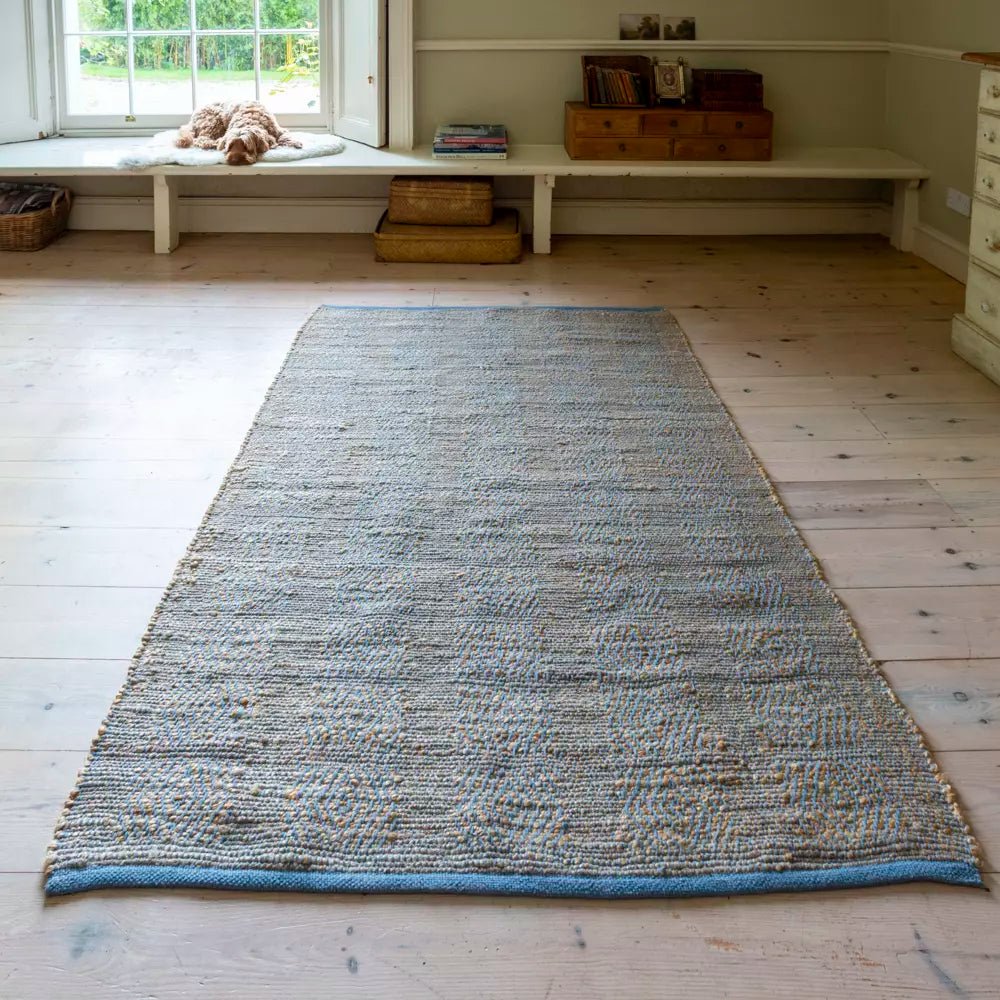 Blue Geometric Pattern Jute Rug - CJ24890 - Uneeka