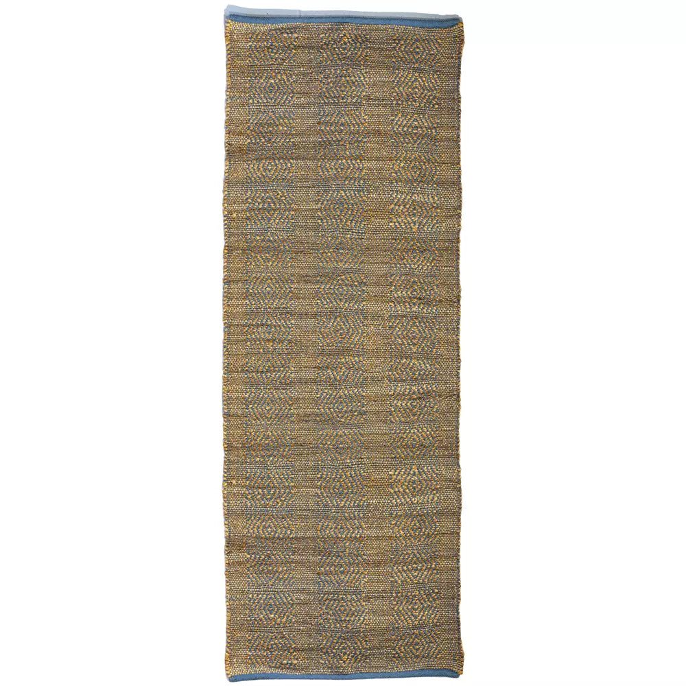 Blue Geometric Pattern Jute Runner Rug - CJ24889 - Uneeka