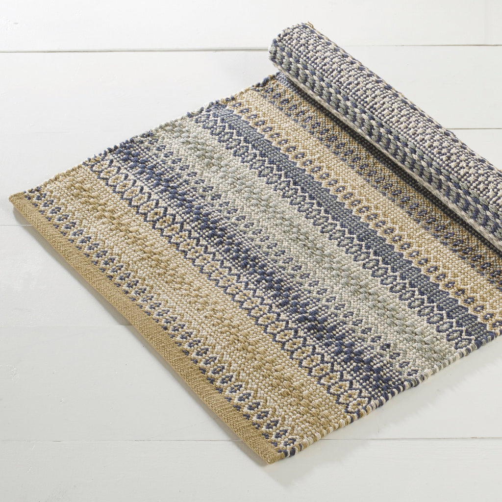 Blue, Grey and Natural Woven Fairisle Hall Runner - CIRUGXB - Uneeka