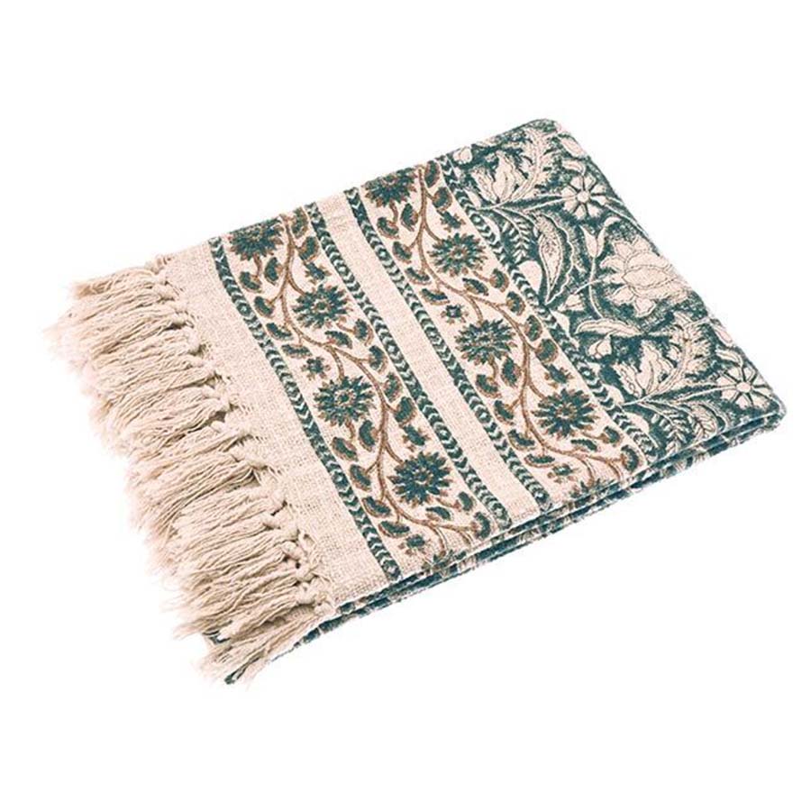 Blue Hand Block Printed Cotton Throw - JHTB - Uneeka