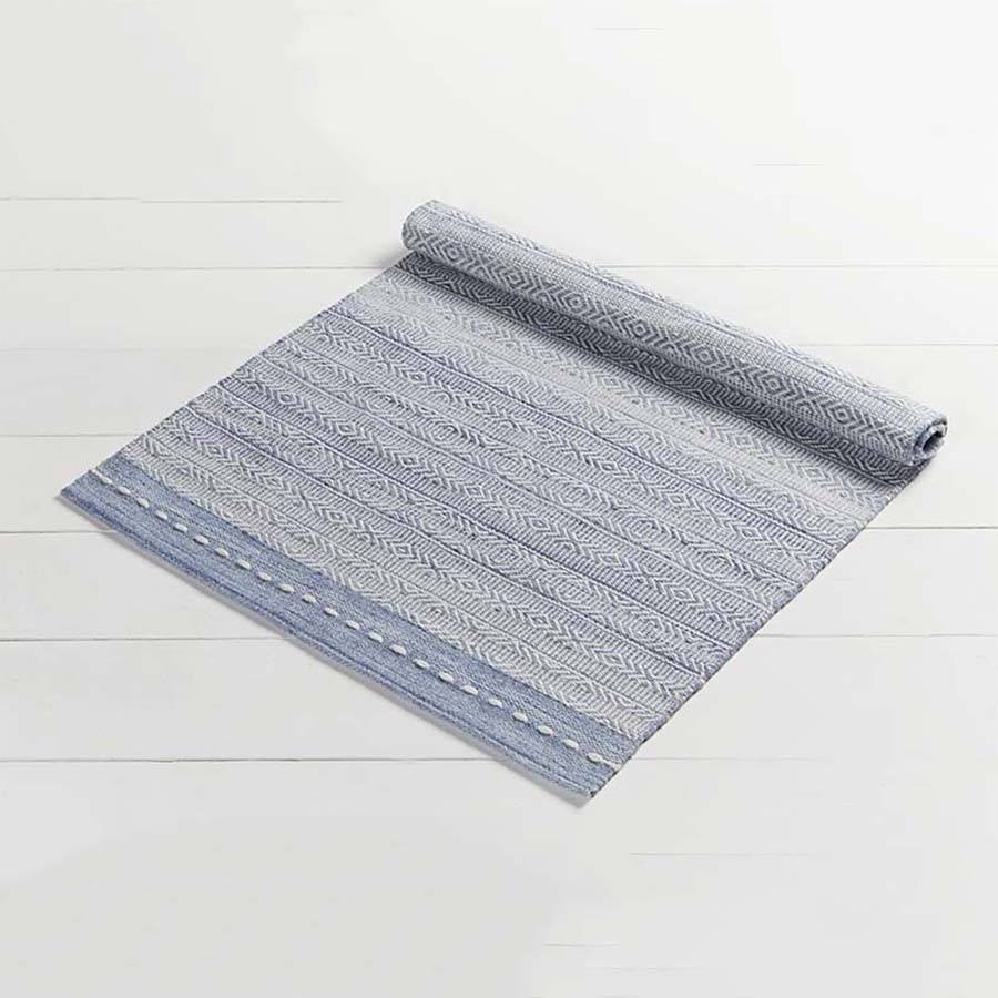 Blue Herringbone and Diamond Stripe Rug - PETRHMB - Uneeka