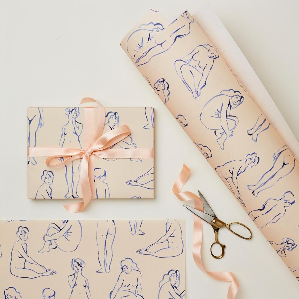 Blue Nudes Patterned Paper Gift Wrap - WAN 01 - Uneeka