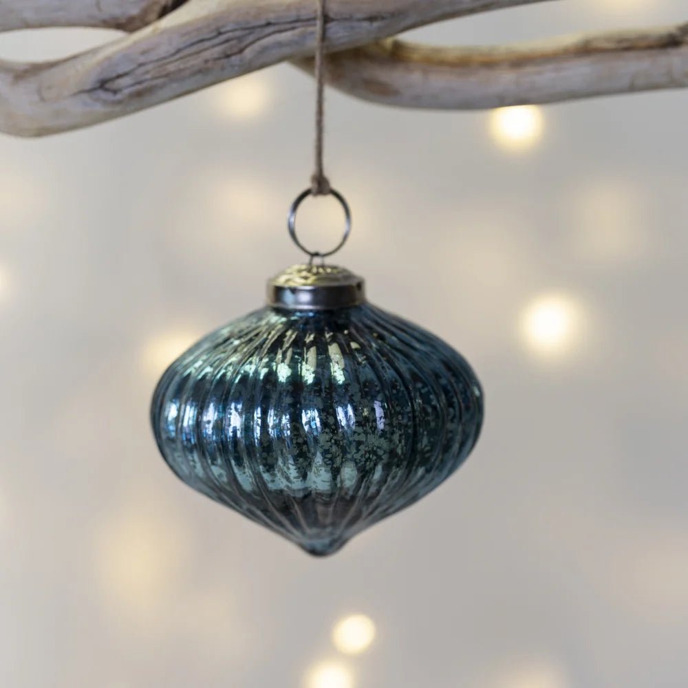 Blue Ribbed Onion Bauble - MK23599 - Uneeka