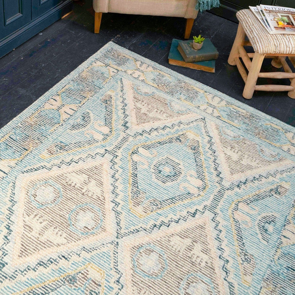 Blue Tone Hand Tufted Indian Wool Rug - R27746 - Uneeka