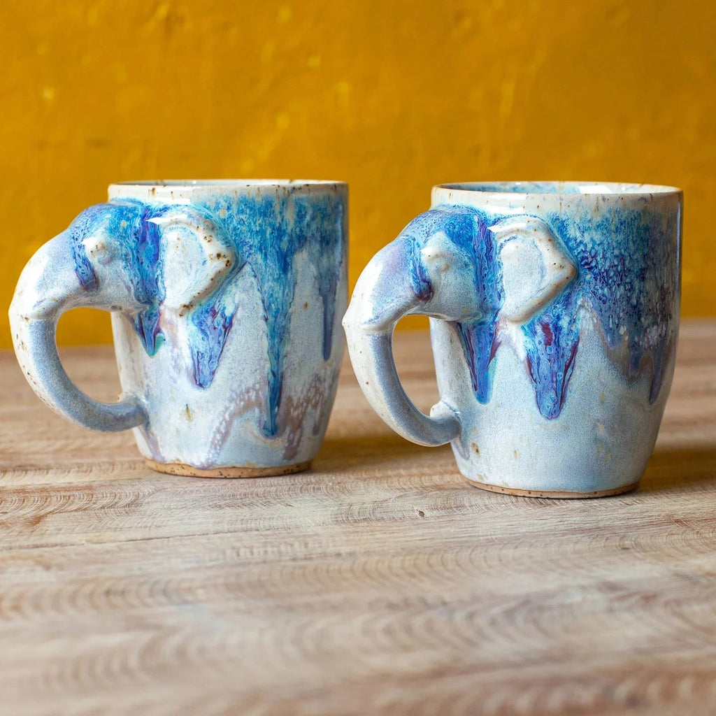 Blue & White Elephant Handle Glazed Mug - BF35 - Uneeka