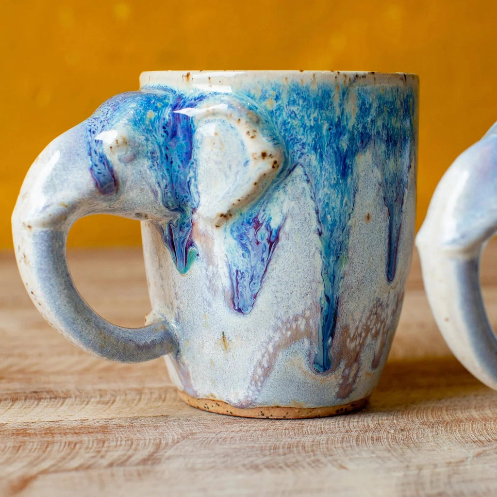 Blue & White Elephant Handle Glazed Mug - BF35 - Uneeka