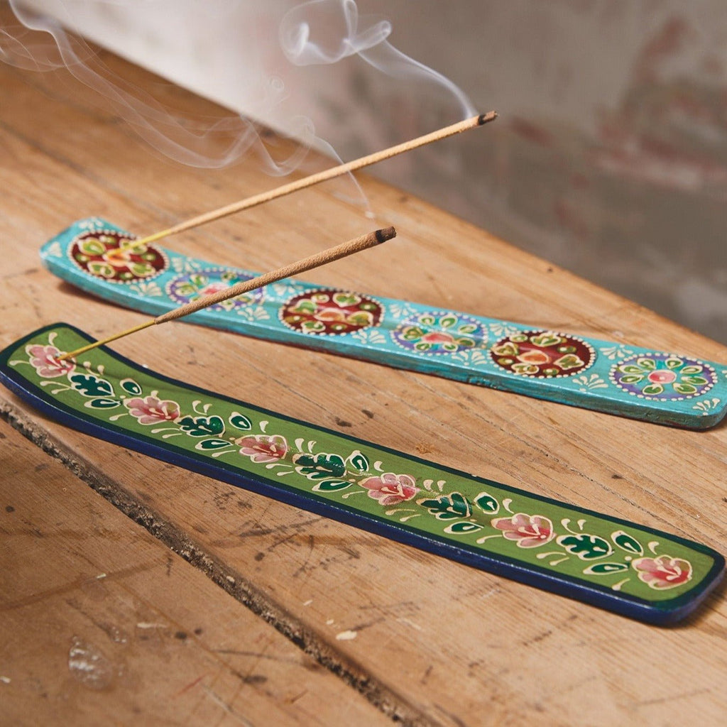 Blue/Green Painted Wooden Incense Stick Holder - IH250 - Uneeka