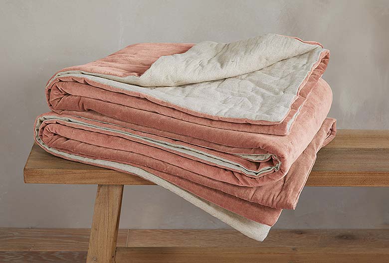 Blush Cotton Velvet Bedcover - VVBB - Uneeka