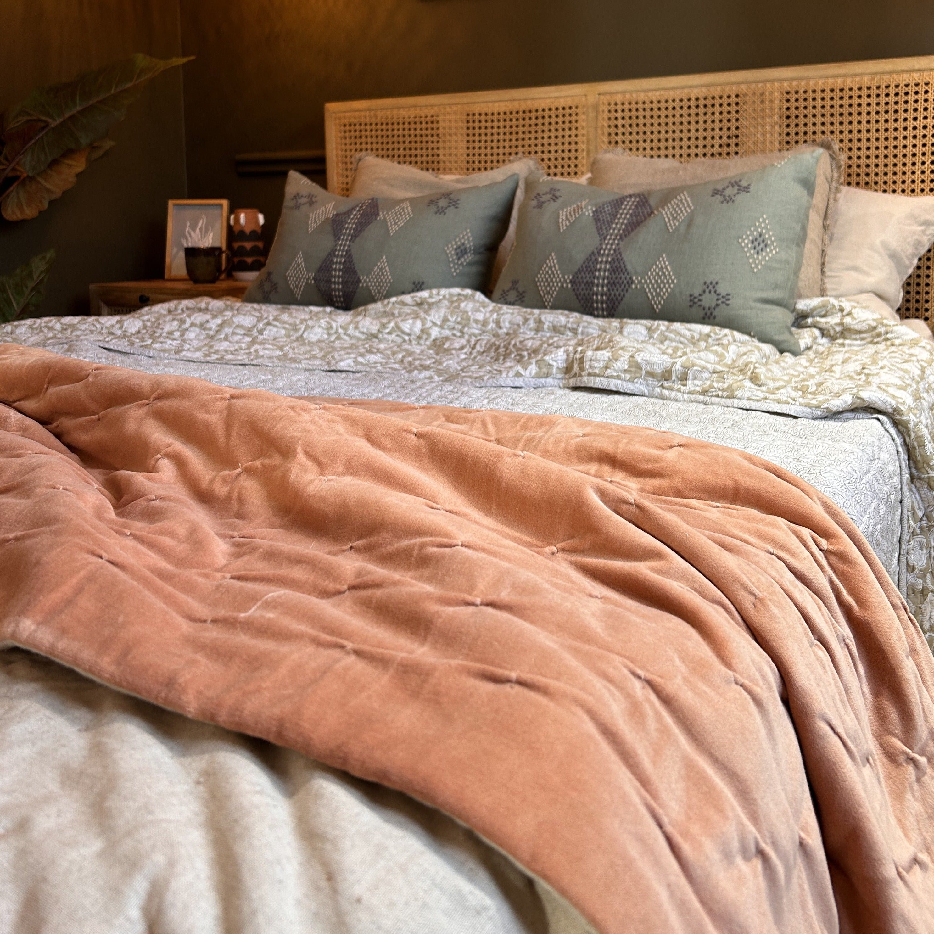 Blush Cotton Velvet Bedcover - VVBB - Uneeka