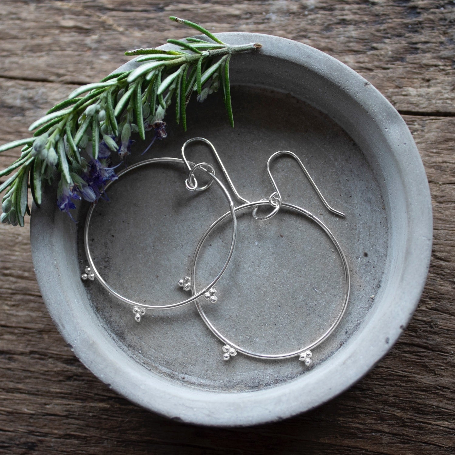 Boho Hoops With Silver Dots Earrings - Boho Dangly Hoops with Tiny Silver Dots - Uneeka