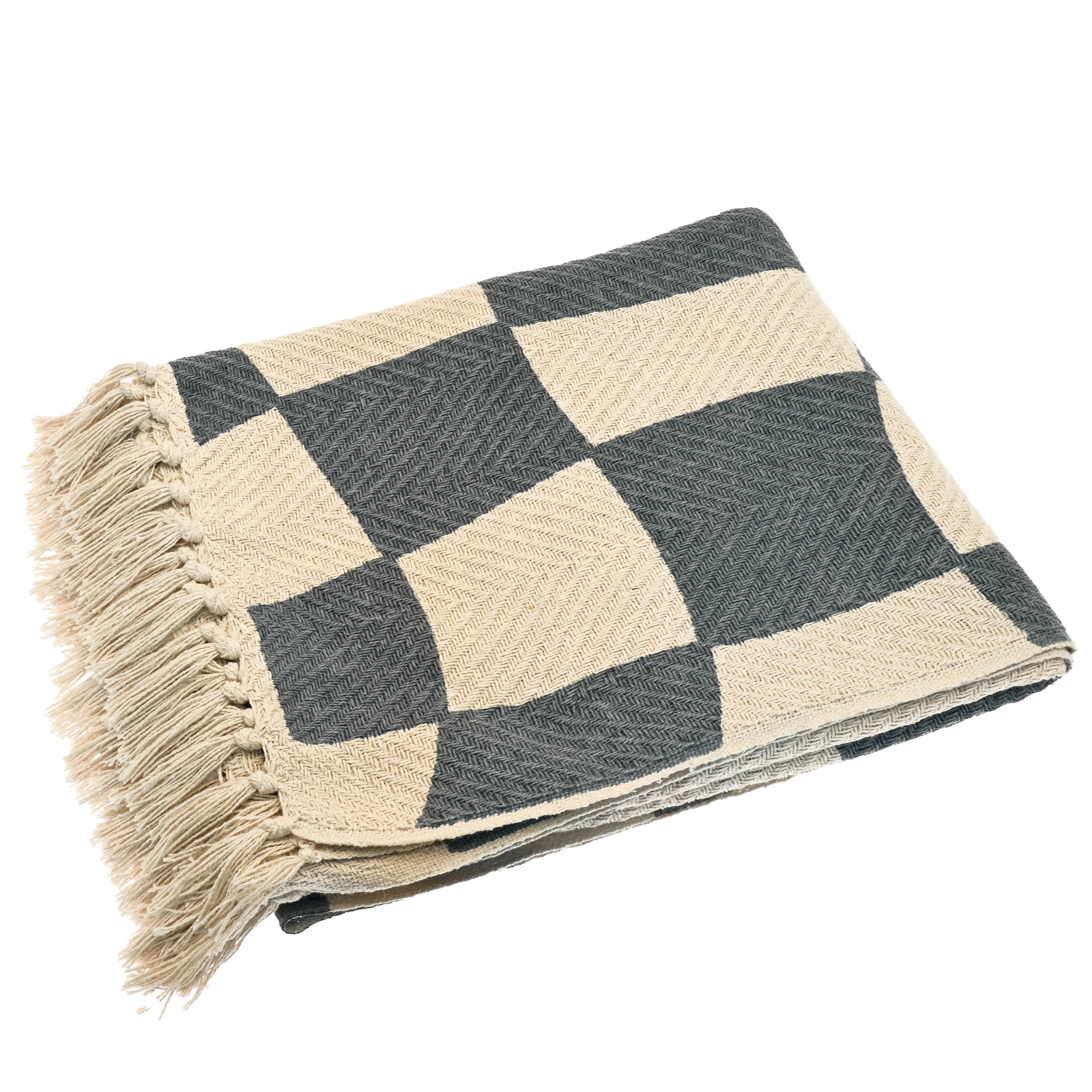 Bold Check Printed Recycled Cotton Throw - GEOTB - Uneeka