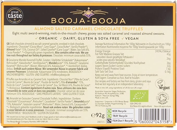 Booja Booja Almond Salted Caramel 8 Vegan Truffles - BB60571 - Uneeka