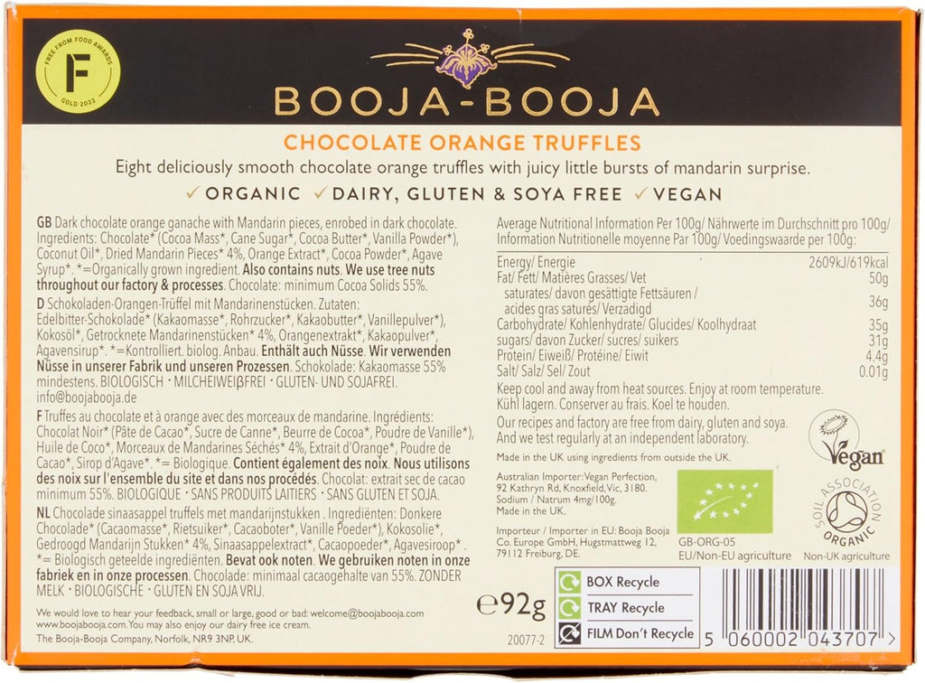 Booja Booja Chocolate Orange 8 Vegan Truffles - BB60575 - Uneeka