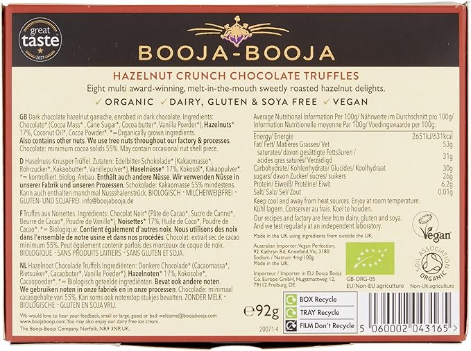 Booja Booja Hazelnut 8 Vegan Truffles - BB60570 - Uneeka