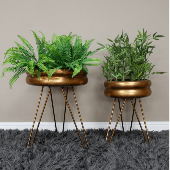 Brass Coloured Round Shallow Planter - 8920 - SMALL - Uneeka